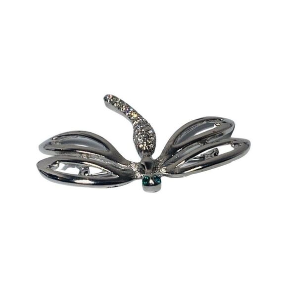 Shimmering Crystal Rhinestone Dragon Fly Vintage Silver Tone Brooch Pin 2.75” - Picture 10 of 15